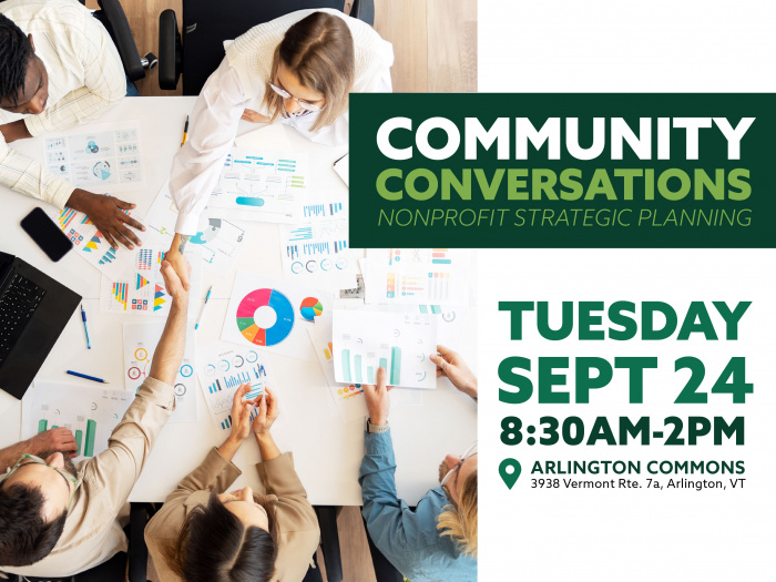 Community Conversations Sept 24 8:30am02:00pm. Image of a business meeting