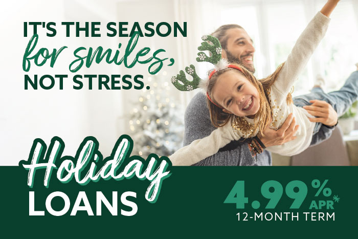 It's the season for smiles, not stress. Holiday loans. Image of a father and child at the holidays.