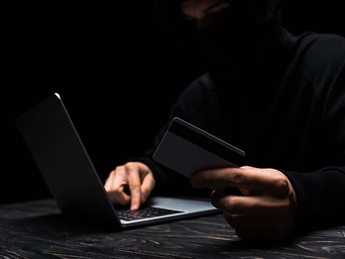 Person Using Laptop Holding Credit Card